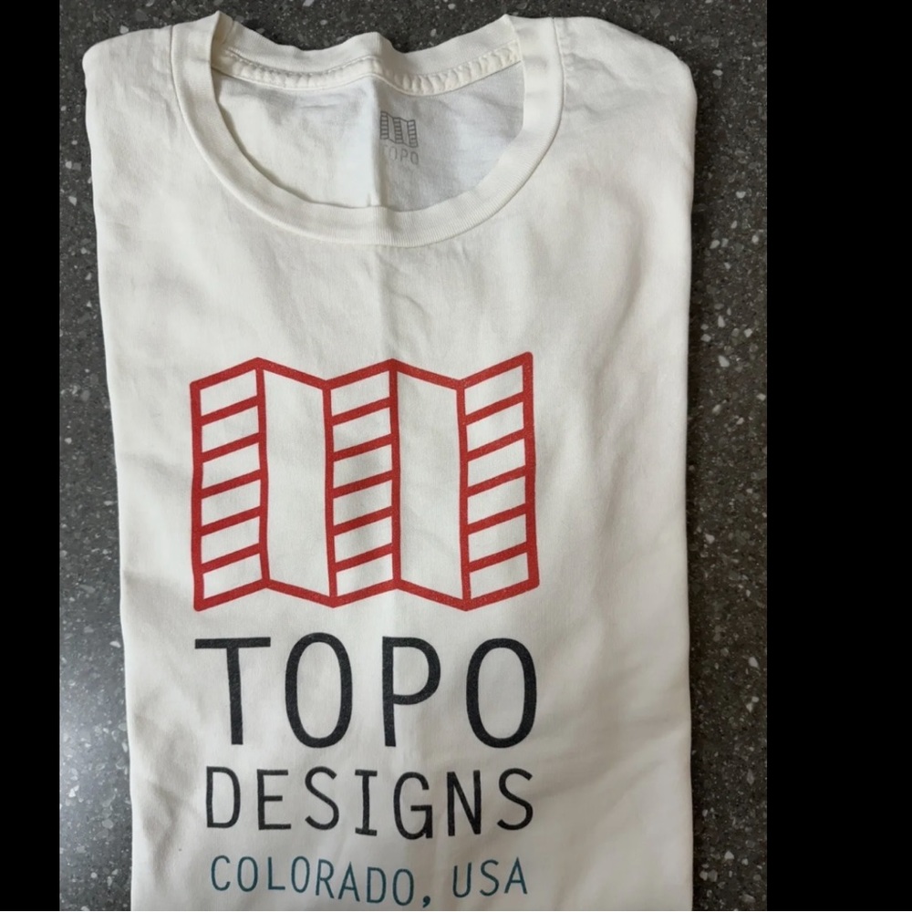 **SOLD Topo Designs Original Logo Natural Graphic T-Shirt, Organic Cotton, Men’s